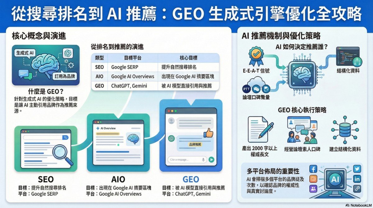 從搜尋排名到 AI 推薦:GEO 生成式引擎優化全攻略